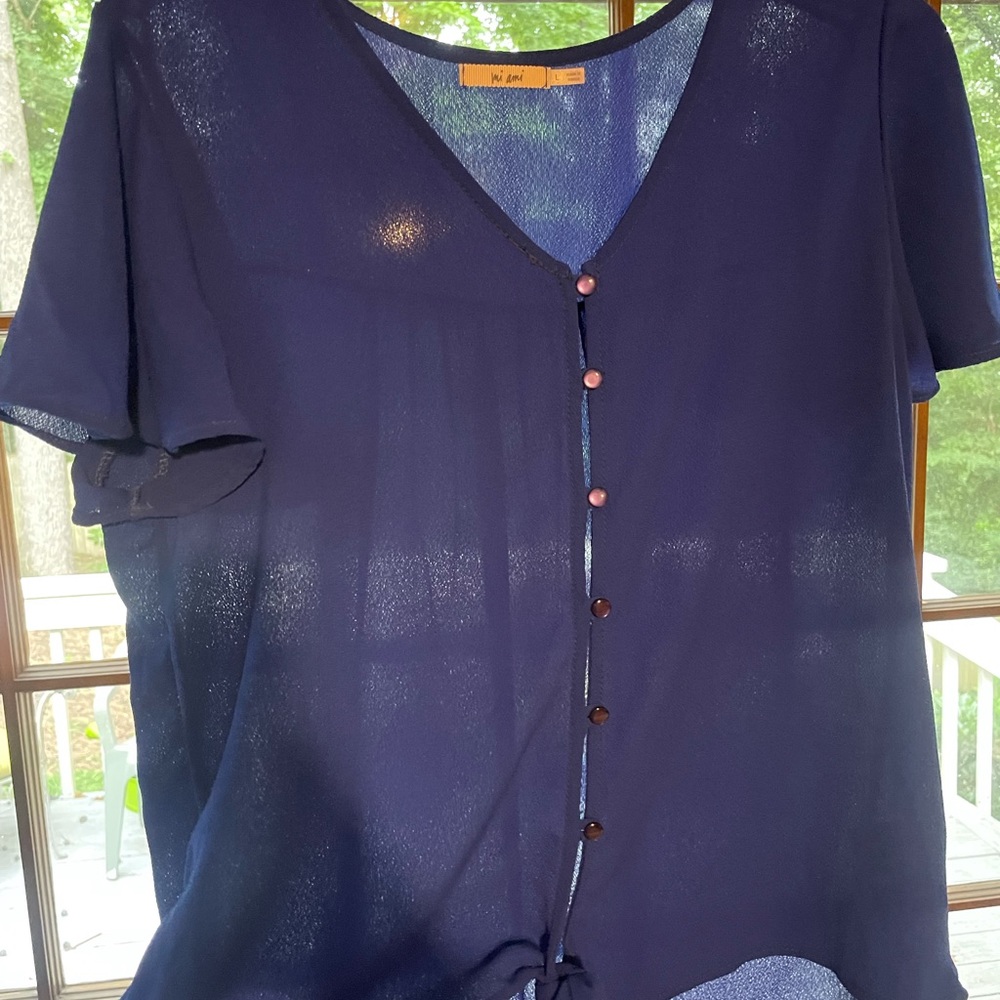 Royal blue semi-sheer button top